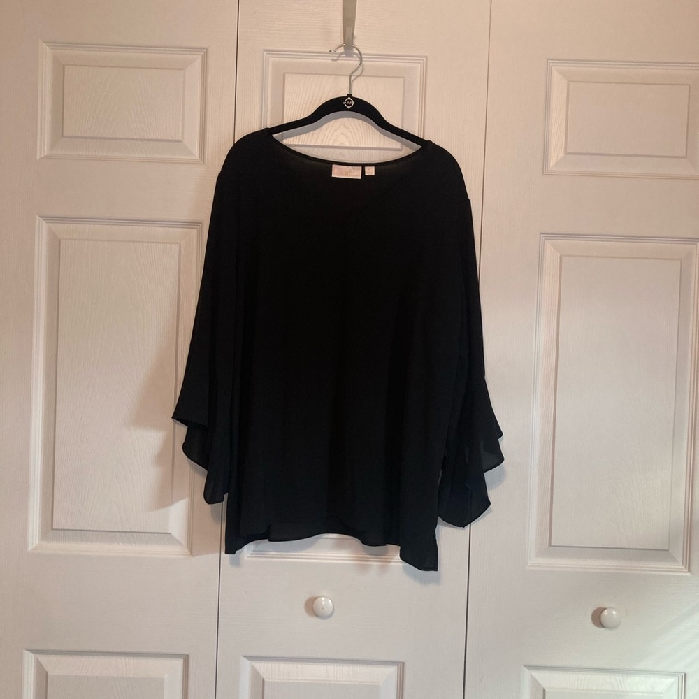 Kim Gravel Black Ruffle Sleeve Top Size XL